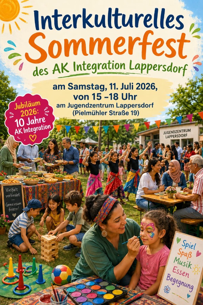 Plakat: Interkulturelles Sommerfest des AK Integration Lappersdorf am 11. Juli 2026